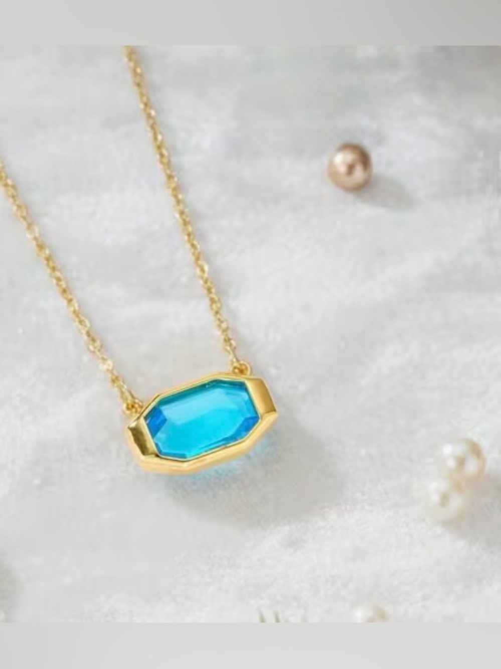 Gold Necklace with Blue Octagon Gem